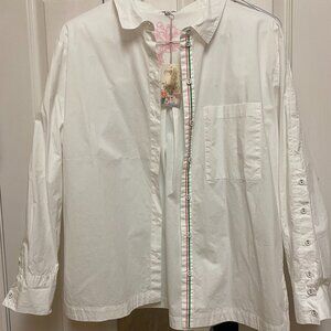 Johnny Was Poplin Relaxed Pocket White Shirt Women's Size S